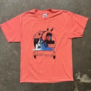 90s Vintage Western Navajo Fair 1994 Graphic Tee Coral Hanes 50/50 Tuba City L